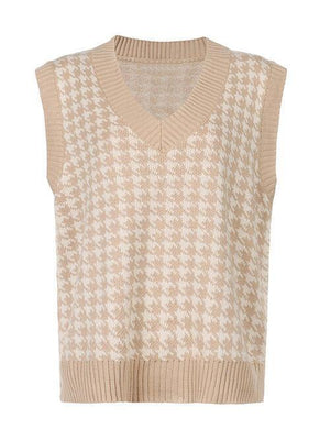 Timeless Staple Knit V-Neck Houndstooth Sweater Vest-MXSTUDIO.COM