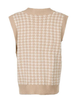 Timeless Staple Knit V-Neck Houndstooth Sweater Vest-MXSTUDIO.COM