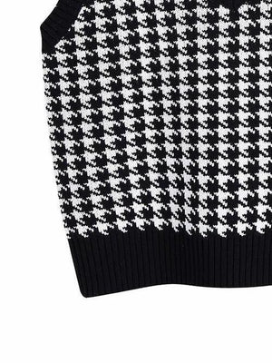 Timeless Staple Knit V-Neck Houndstooth Sweater Vest-MXSTUDIO.COM