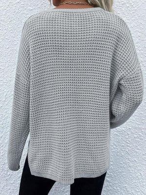 Toasty In Style Knitted Notch-Neck Sweater-MXSTUDIO.COM