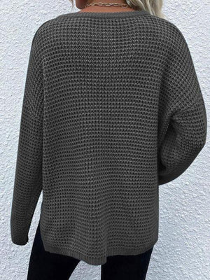 Toasty In Style Knitted Notch-Neck Sweater-MXSTUDIO.COM