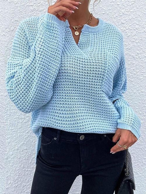 Toasty In Style Knitted Notch-Neck Sweater-MXSTUDIO.COM