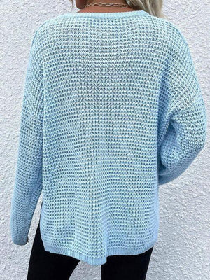 Toasty In Style Knitted Notch-Neck Sweater-MXSTUDIO.COM