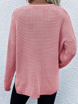 Toasty In Style Knitted Notch-Neck Sweater-MXSTUDIO.COM