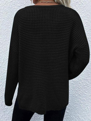 Toasty In Style Knitted Notch-Neck Sweater-MXSTUDIO.COM