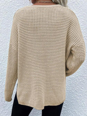 Toasty In Style Knitted Notch-Neck Sweater-MXSTUDIO.COM