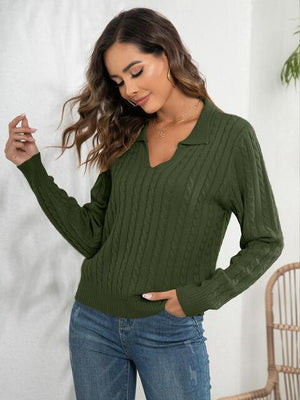 Toasty In Style Long Sleeve Collared Knit Sweater - MXSTUDIO.COM