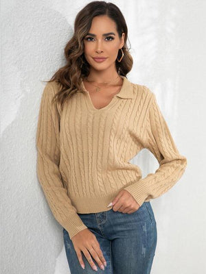 Toasty In Style Long Sleeve Collared Knit Sweater - MXSTUDIO.COM