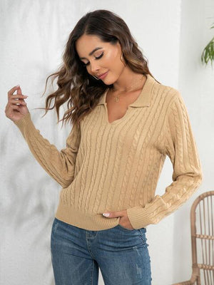 Toasty In Style Long Sleeve Collared Knit Sweater - MXSTUDIO.COM