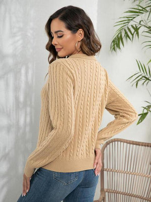 Toasty In Style Long Sleeve Collared Knit Sweater - MXSTUDIO.COM