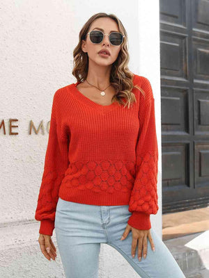 Toasty In Style V-Neck Balloon Sleeve Sweater - MXSTUDIO.COM