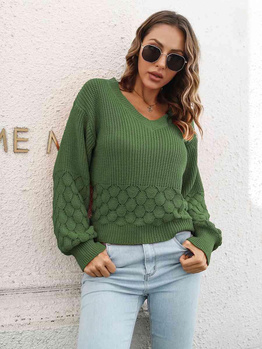 Toasty In Style V-Neck Balloon Sleeve Sweater - MXSTUDIO.COM