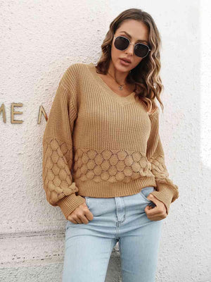 Toasty In Style V-Neck Balloon Sleeve Sweater - MXSTUDIO.COM