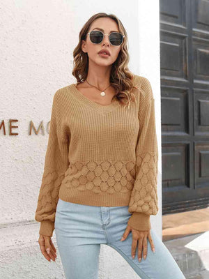 Toasty In Style V-Neck Balloon Sleeve Sweater - MXSTUDIO.COM