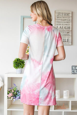 Tranquil Mood Mini Short Sleeve Tie Dye Dress - MXSTUDIO.COM