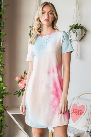 Tranquil Mood Mini Short Sleeve Tie Dye Dress - MXSTUDIO.COM