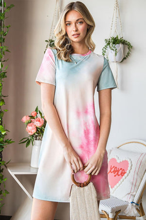 Tranquil Mood Mini Short Sleeve Tie Dye Dress - MXSTUDIO.COM