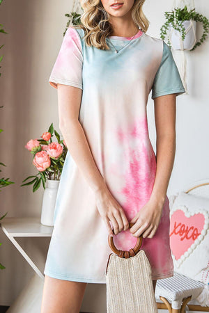 Tranquil Mood Mini Short Sleeve Tie Dye Dress - MXSTUDIO.COM