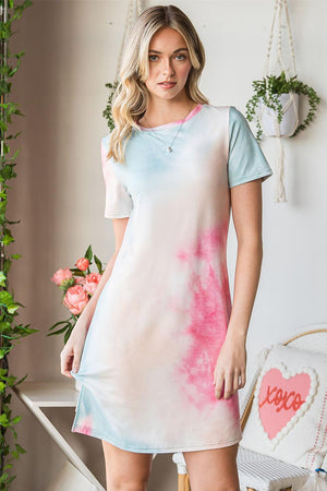 Tranquil Mood Mini Short Sleeve Tie Dye Dress - MXSTUDIO.COM