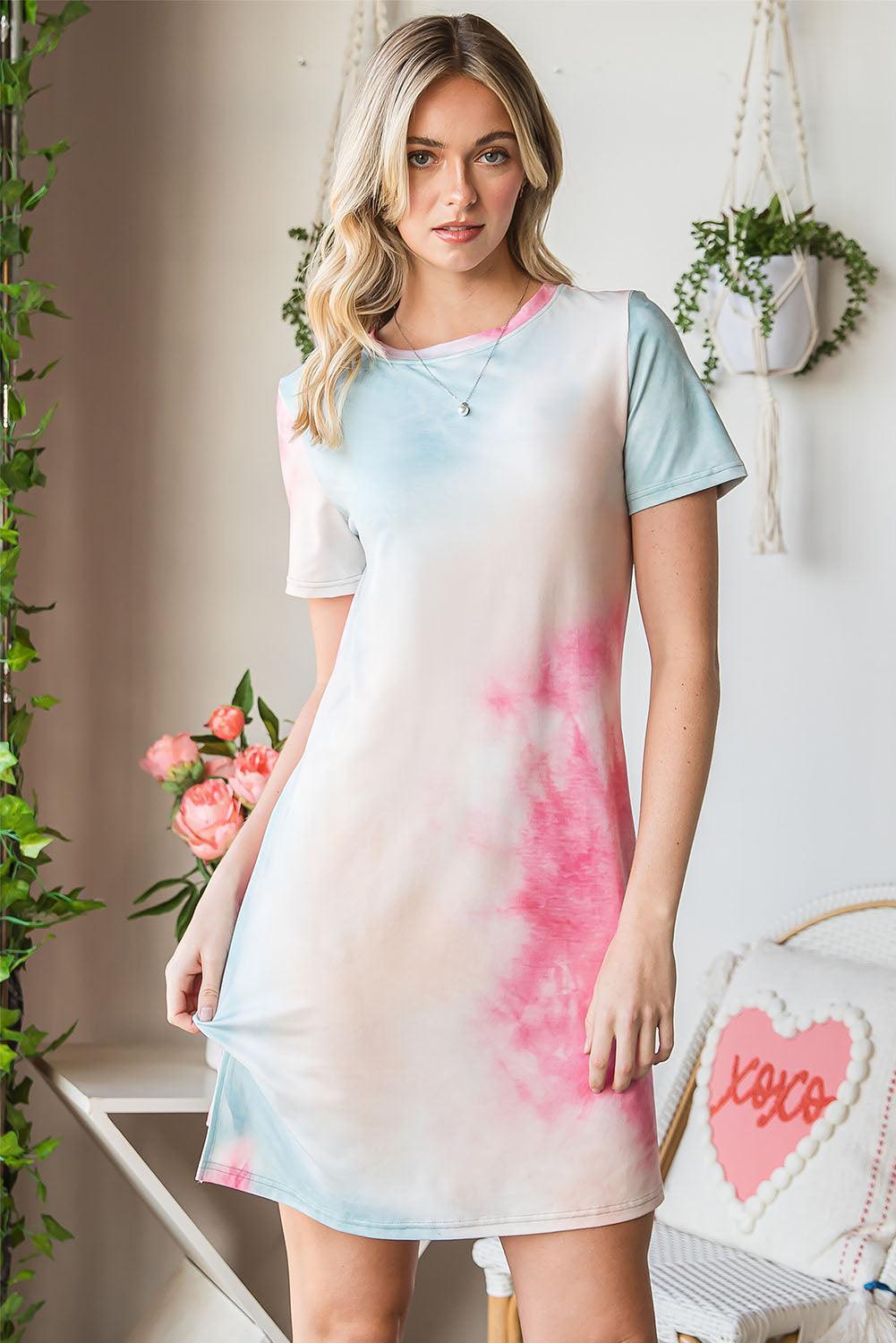 Tranquil Mood Mini Short Sleeve Tie Dye Dress - MXSTUDIO.COM