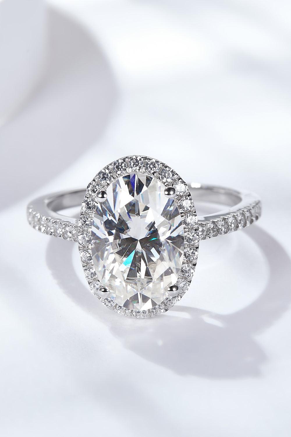 Treasured Platinum-Plated 4.5 Carat Moissanite Halo Ring - MXSTUDIO.COM