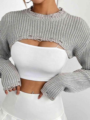 Trendy Distressed Cropped Bolero Sweater-MXSTUDIO.COM