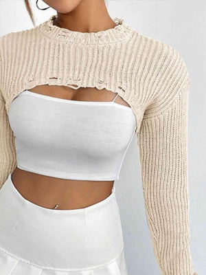 Trendy Distressed Cropped Bolero Sweater-MXSTUDIO.COM