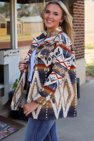 Tribal Style Geometric Shirt Jacket - MXSTUDIO.COM