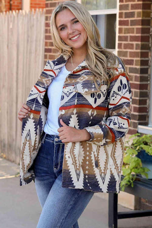 Tribal Style Geometric Shirt Jacket - MXSTUDIO.COM