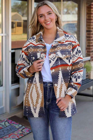 Tribal Style Geometric Shirt Jacket - MXSTUDIO.COM