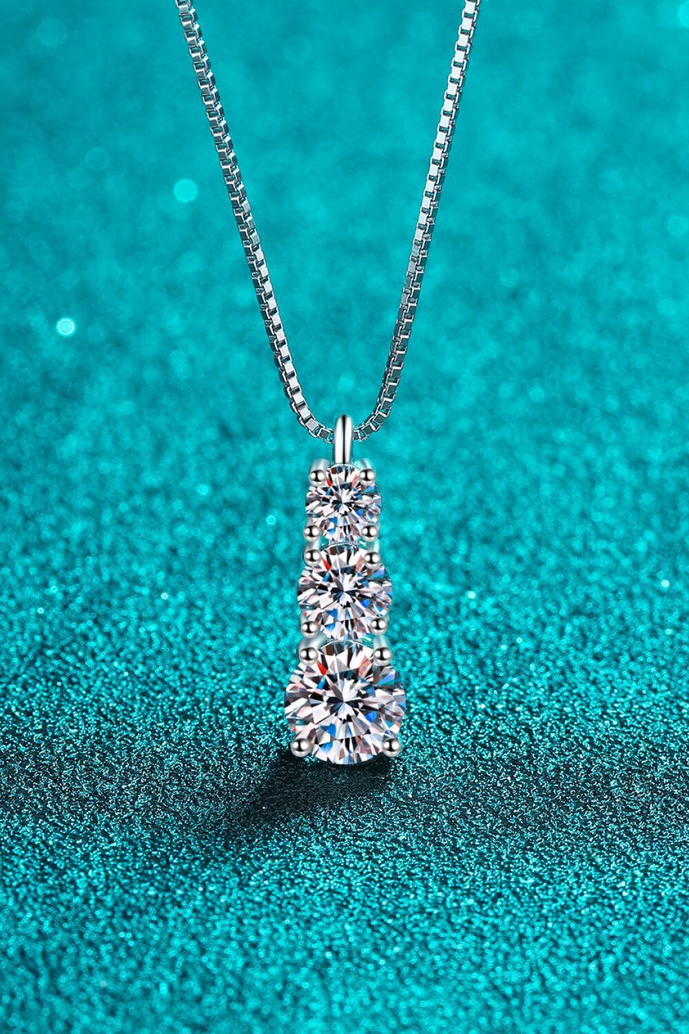 Triple Moissanite Pendant Sterling Silver Necklace - MXSTUDIO.COM