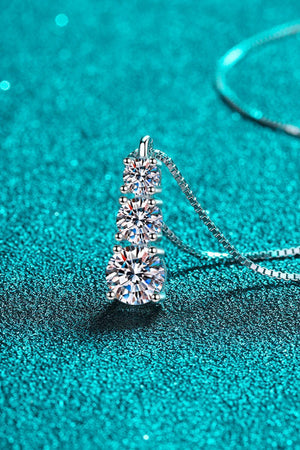 Triple Moissanite Pendant Sterling Silver Necklace - MXSTUDIO.COM