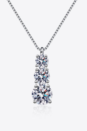 Triple Moissanite Pendant Sterling Silver Necklace - MXSTUDIO.COM
