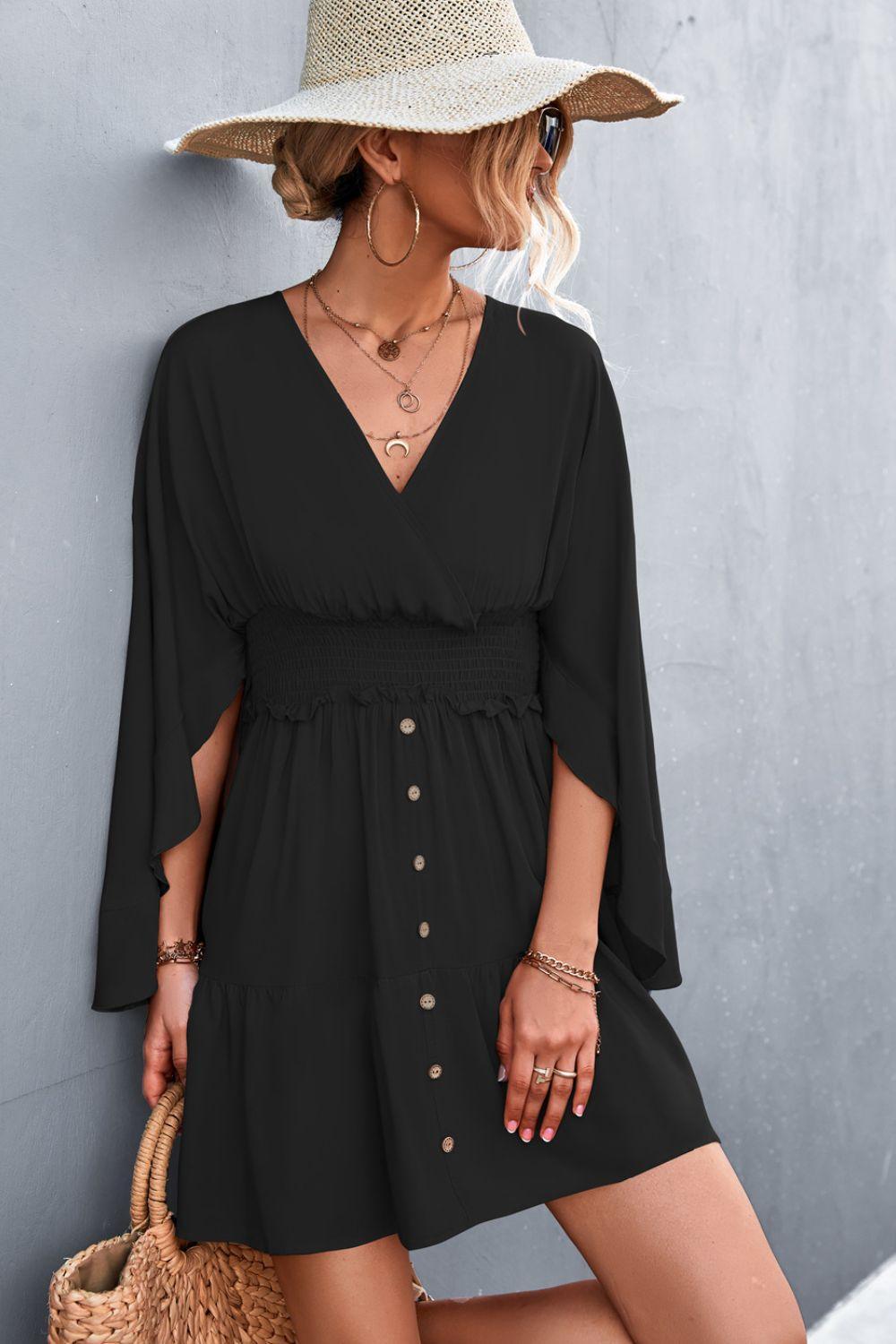 True Elegance Surplice Mini Cloak Sleeve Dress - MXSTUDIO.COM