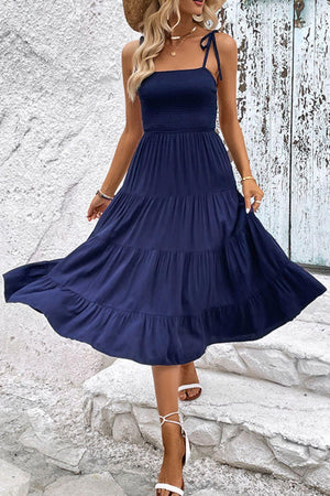 Twirl Baby Tie-Shoulder Tiered Midi Dress - MXSTUDIO.COM