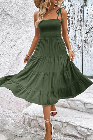 Twirl Baby Tie-Shoulder Tiered Midi Dress - MXSTUDIO.COM