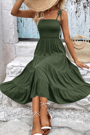 Twirl Baby Tie-Shoulder Tiered Midi Dress - MXSTUDIO.COM