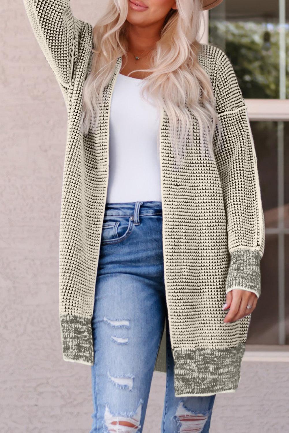 Two-Tone Heathered Open Front Longline Cardigan - MXSTUDIO.COM