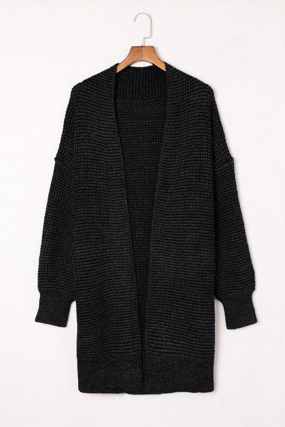 Two-Tone Heathered Open Front Longline Cardigan - MXSTUDIO.COM