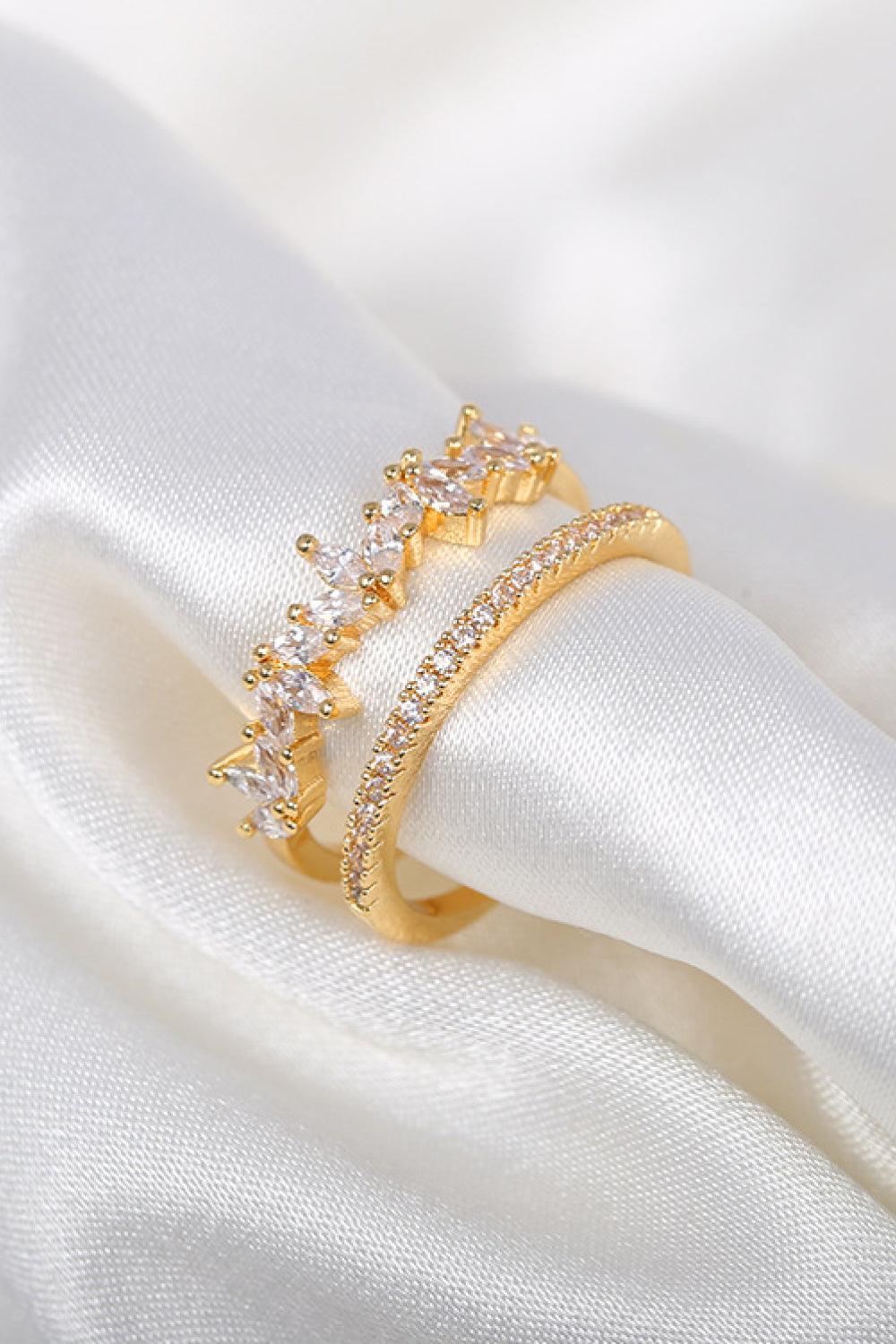 Ulta-Modern Zircon Accent Split Shank Gold Open Ring - MXSTUDIO.COM