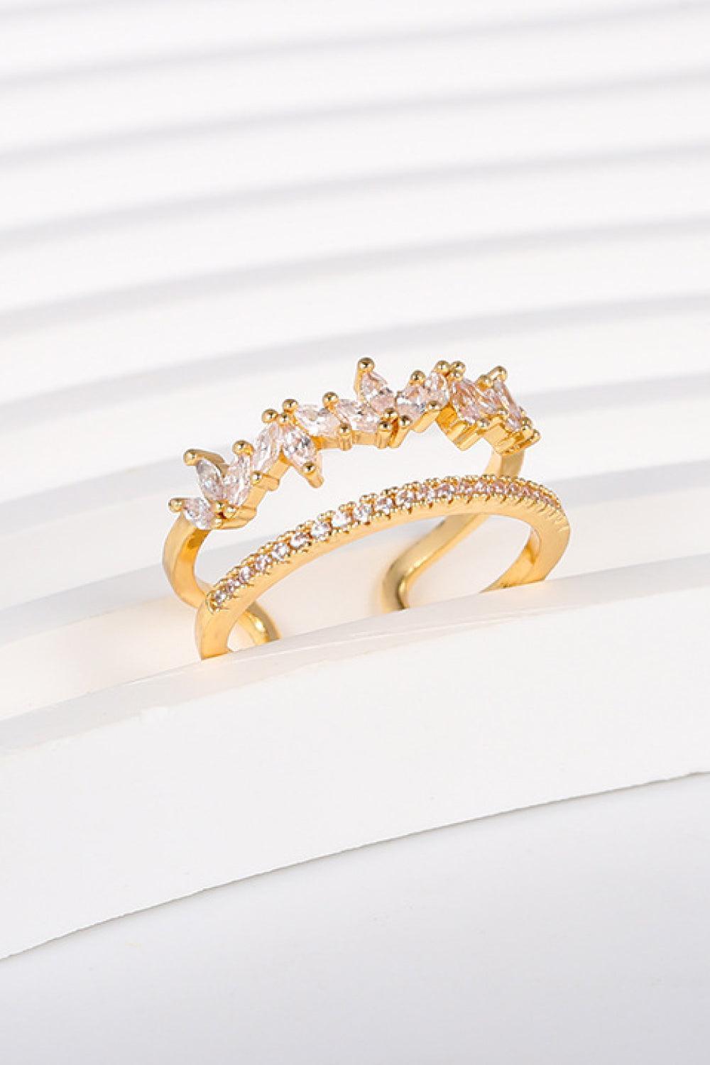 Ulta-Modern Zircon Accent Split Shank Gold Open Ring - MXSTUDIO.COM