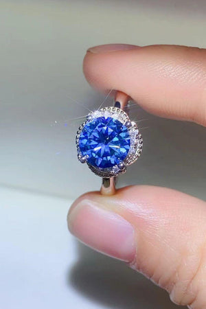 Ultimate Shine Sterling Silver 2 Carat Blue Moissanite Ring - MXSTUDIO.COM