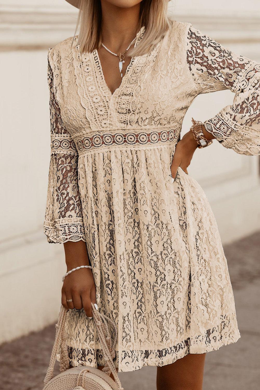 Ultra-Feminine Three-Quarter Sleeve Lace Mini Dress MXStudio Ultra-Feminine Three-Quarter Sleeve Lace Mini Dress MXStudio