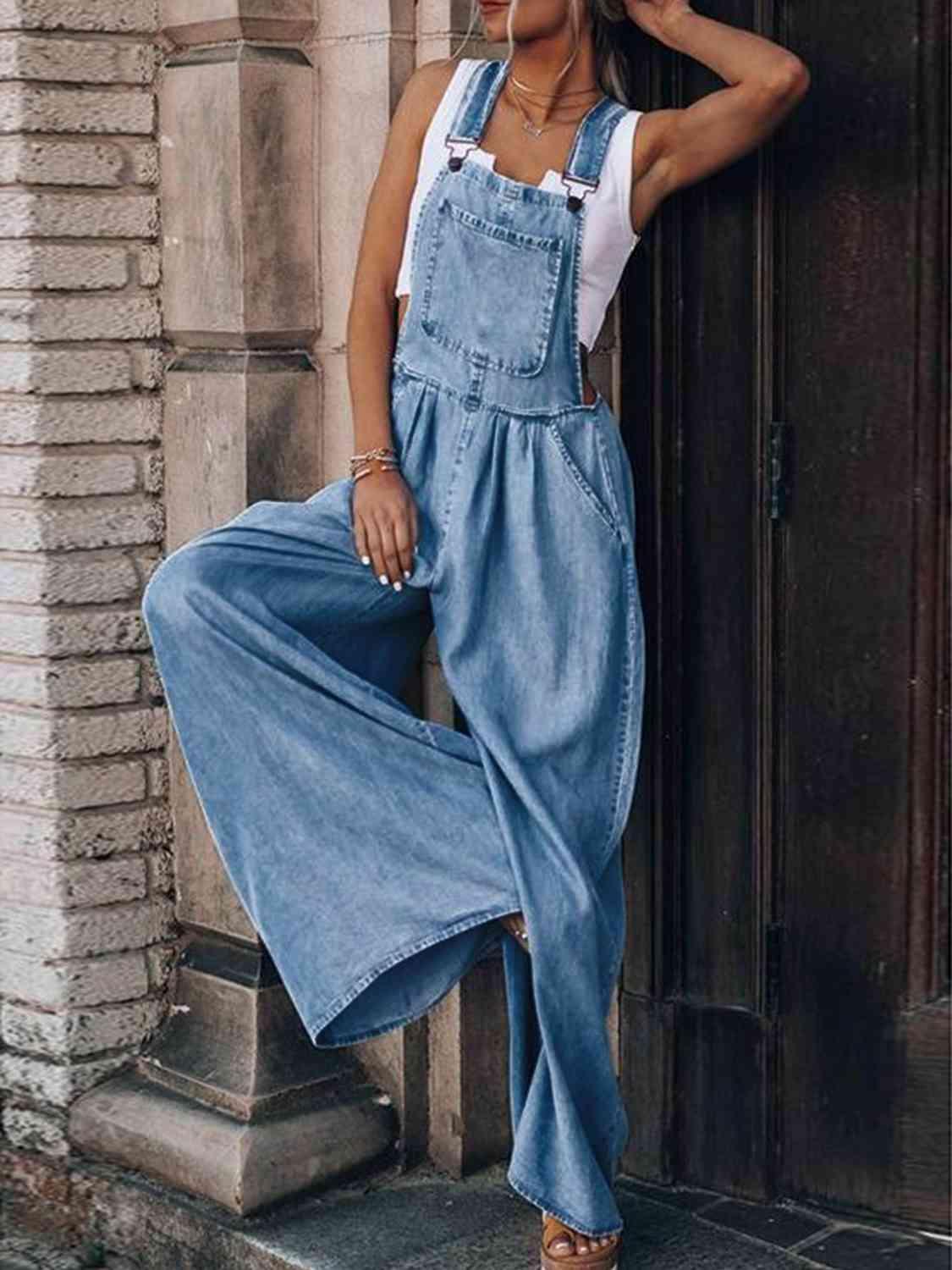 Ultra Wide Leg Denim Overalls - MXSTUDIO.COM