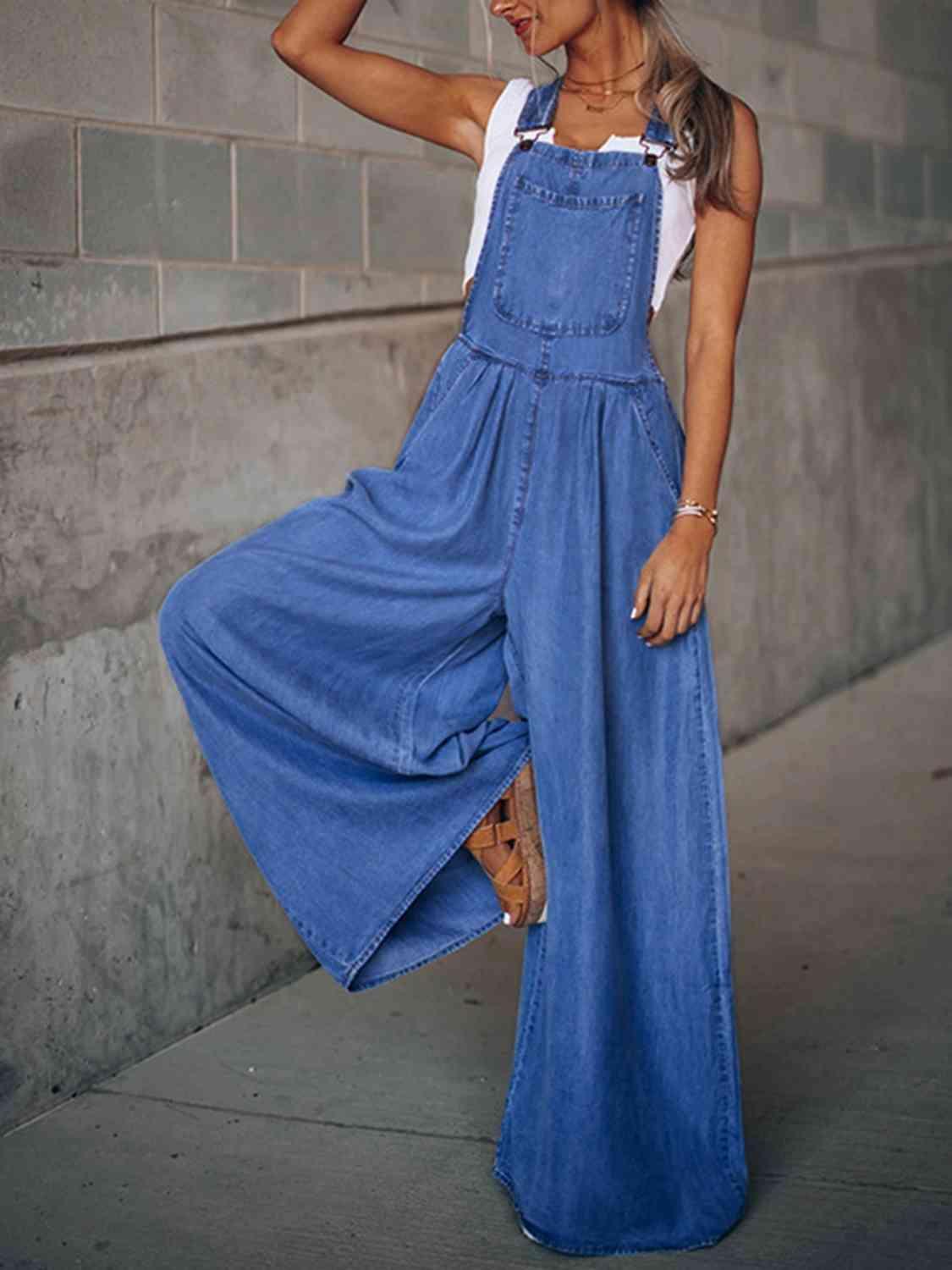 Ultra Wide Leg Denim Overalls - MXSTUDIO.COM