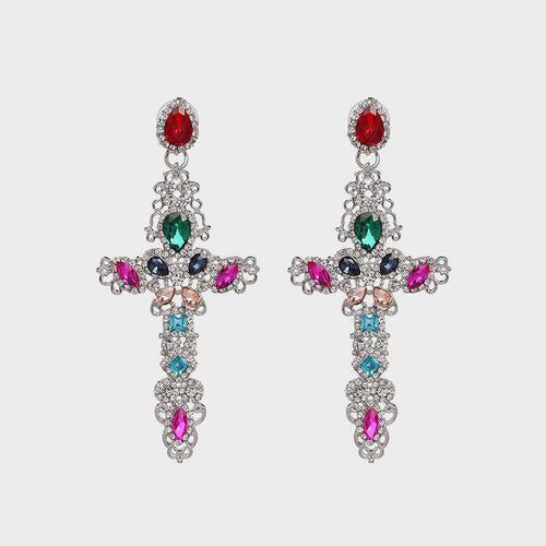 Unbelievable Aura Alloy Cross Rhinestone Earrings-MXSTUDIO.COM