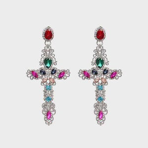 Unbelievable Aura Alloy Cross Rhinestone Earrings-MXSTUDIO.COM
