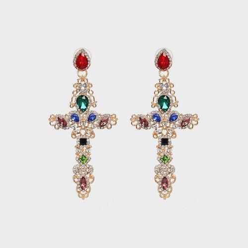 Unbelievable Aura Alloy Cross Rhinestone Earrings-MXSTUDIO.COM