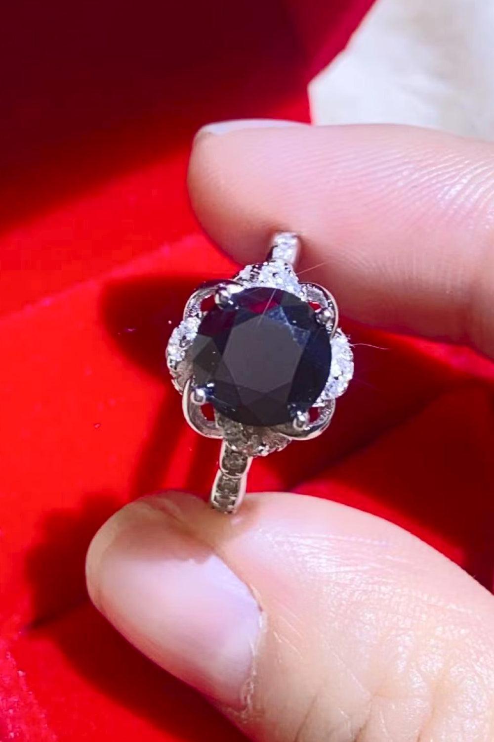 Unblemished Floral Detail 2 Carat Black Moissanite Ring - MXSTUDIO.COM