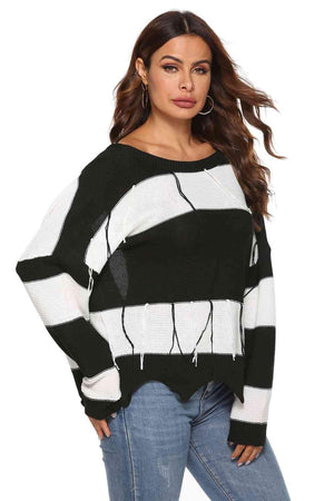 Unbothered By The Cold Striped Backless Sweater - MXSTUDIO.COM